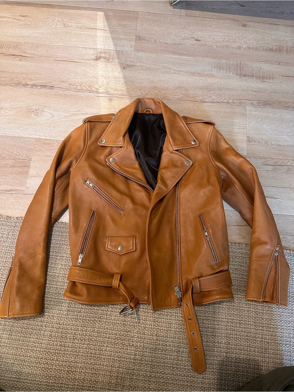 Women's Tan Leather Moto Jacket